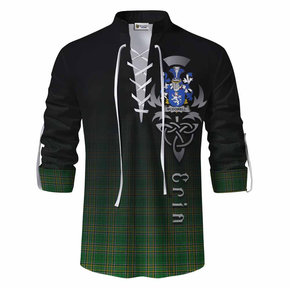 Tartan Vibes Clothing McDowell Irish Clan Ghillie Kilt Shirt with Coat of Arms Erin Go Bragh Celtic Inspired
