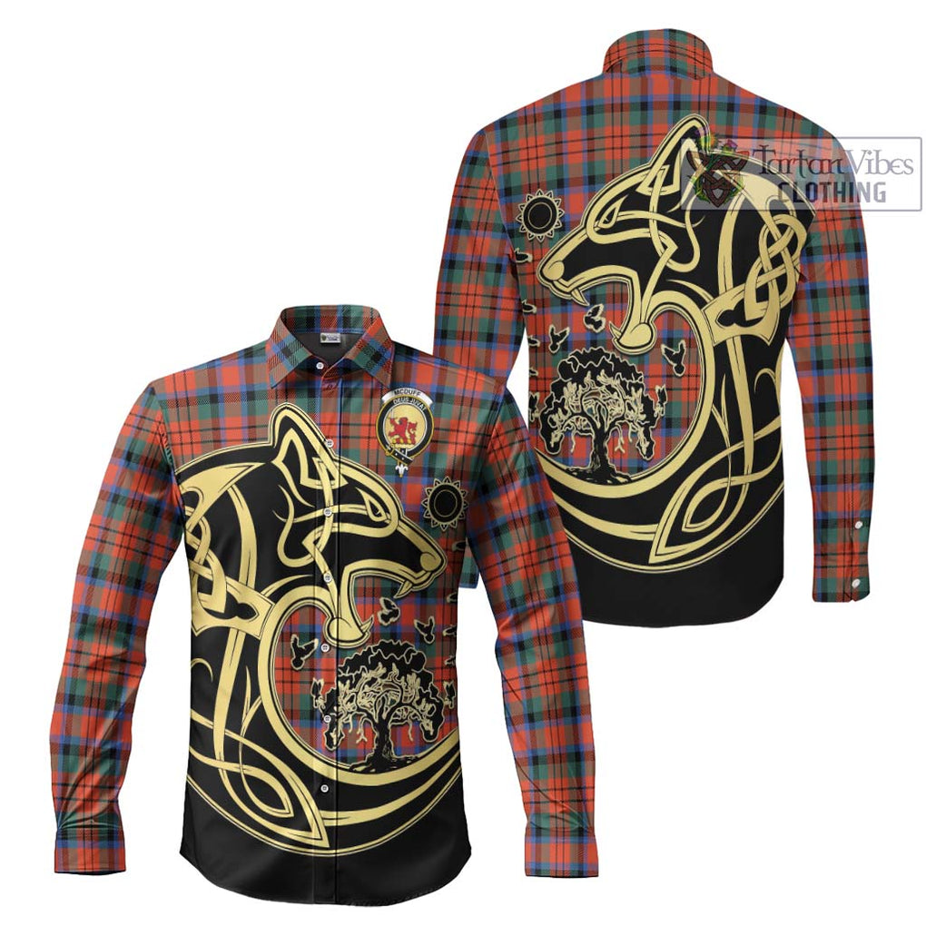 McDuff Ancient Tartan Long Sleeve Button Shirt with Family Crest Celtic Wolf Style Men's Shirt S - Tartan Vibes Clothing