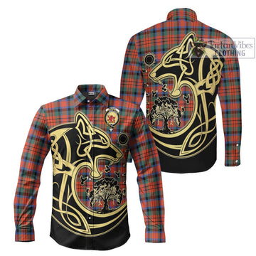 McDuff Ancient Tartan Long Sleeve Button Shirt with Family Crest Celtic Wolf Style Men's Shirt S - Tartan Vibes Clothing