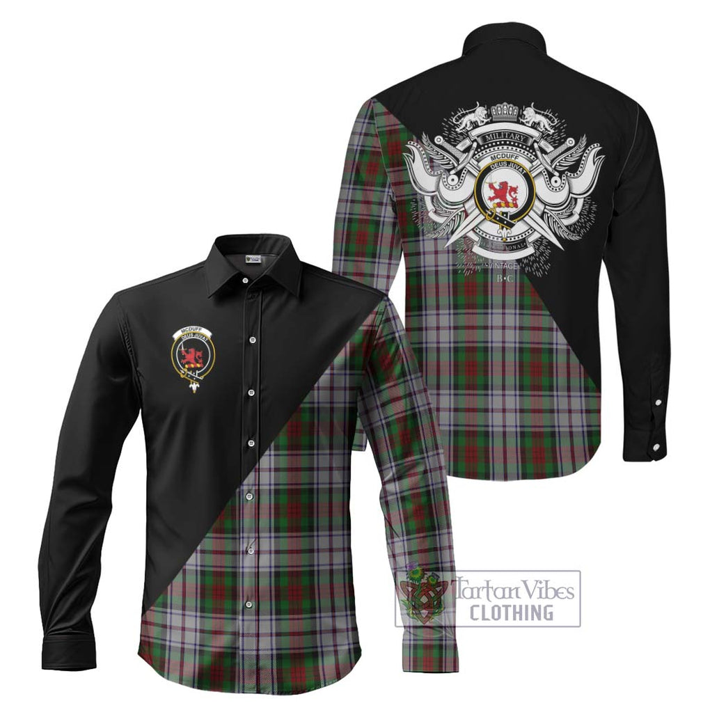 McDuff Dress Tartan Long Sleeve Button Shirt with Family Crest and Military Logo Style Men's Shirt S - Tartanvibesclothing Shop