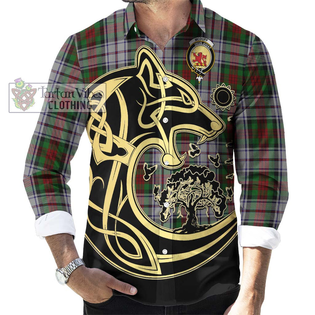 McDuff Dress Tartan Long Sleeve Button Shirt with Family Crest Celtic Wolf Style - Tartan Vibes Clothing