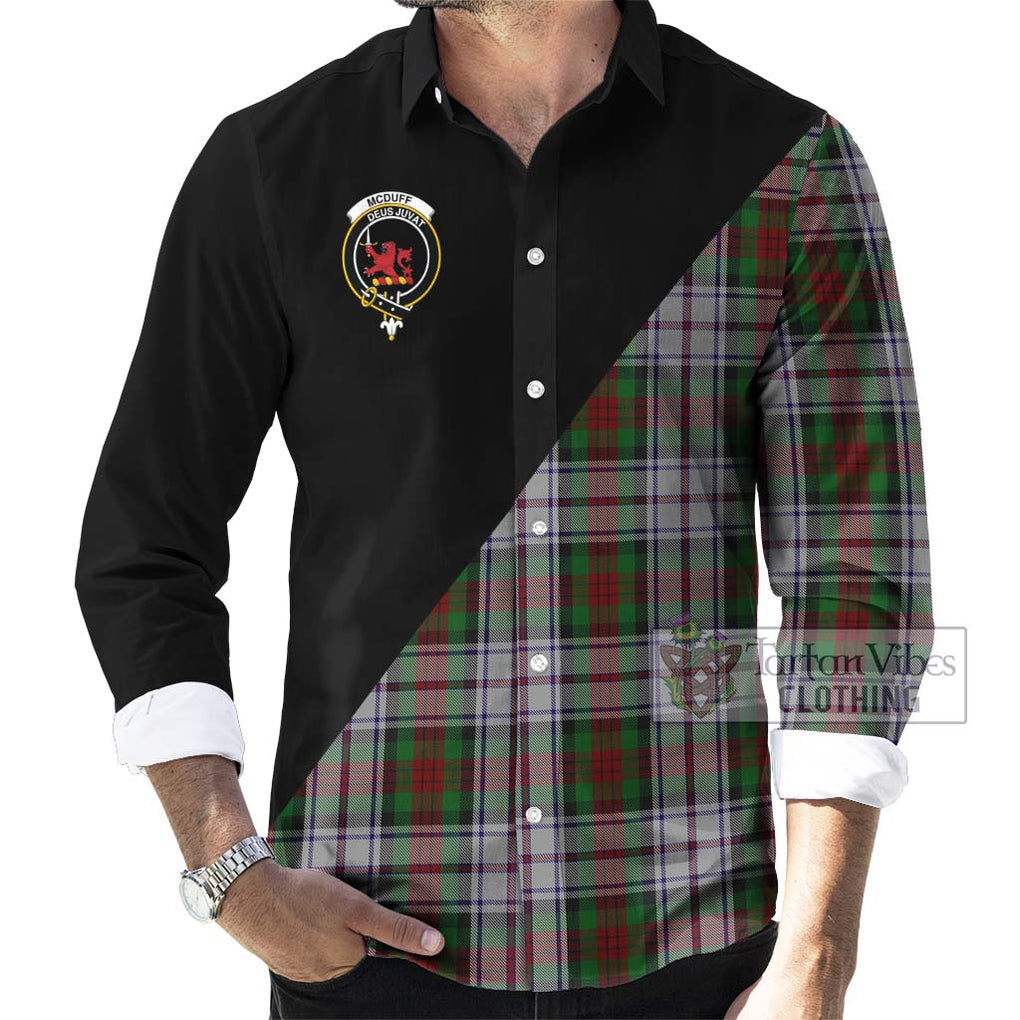 McDuff Dress Tartan Long Sleeve Button Shirt with Family Crest and Military Logo Style - Tartanvibesclothing Shop
