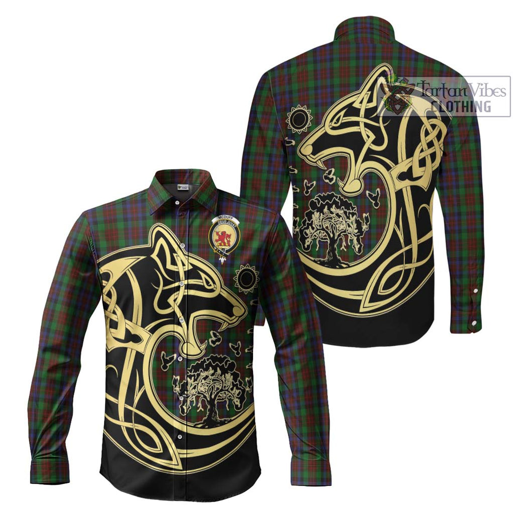 McDuff Hunting Tartan Long Sleeve Button Shirt with Family Crest Celtic Wolf Style Men's Shirt S - Tartan Vibes Clothing