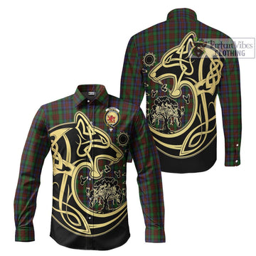 McDuff Hunting Tartan Long Sleeve Button Shirt with Family Crest Celtic Wolf Style Men's Shirt S - Tartan Vibes Clothing