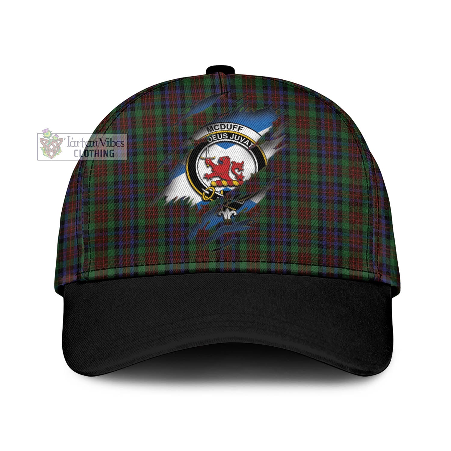 Tartan Vibes Clothing McDuff Hunting Tartan Classic Cap with Family Crest In Me Style