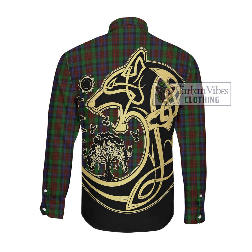 McDuff Hunting Tartan Long Sleeve Button Shirt with Family Crest Celtic Wolf Style Men's Shirt - Tartan Vibes Clothing