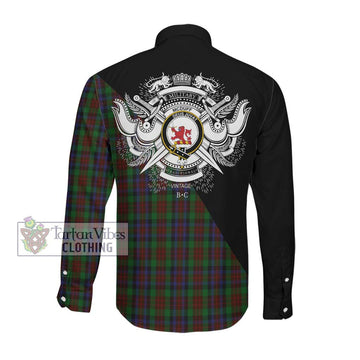 McDuff Hunting Tartan Long Sleeve Button Shirt with Family Crest and Military Logo Style Men's Shirt - Tartanvibesclothing Shop