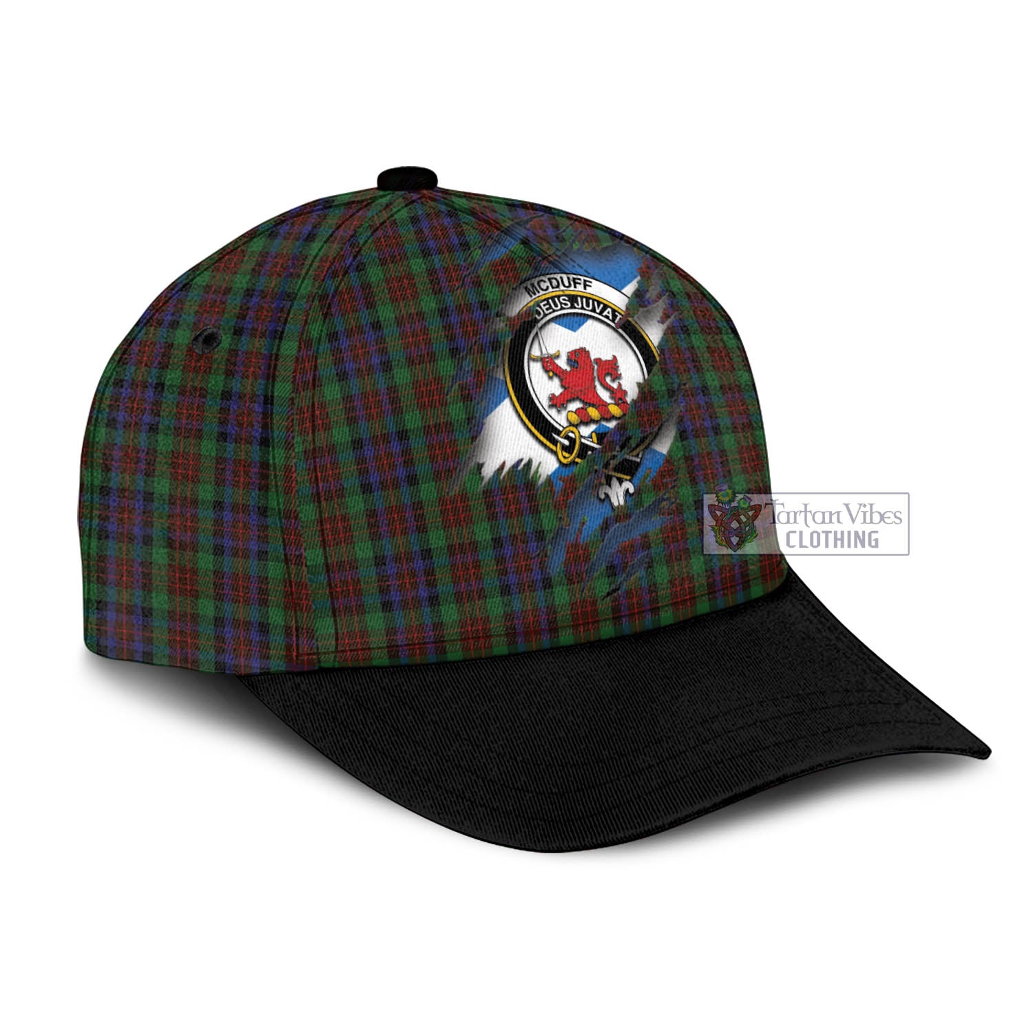Tartan Vibes Clothing McDuff Hunting Tartan Classic Cap with Family Crest In Me Style