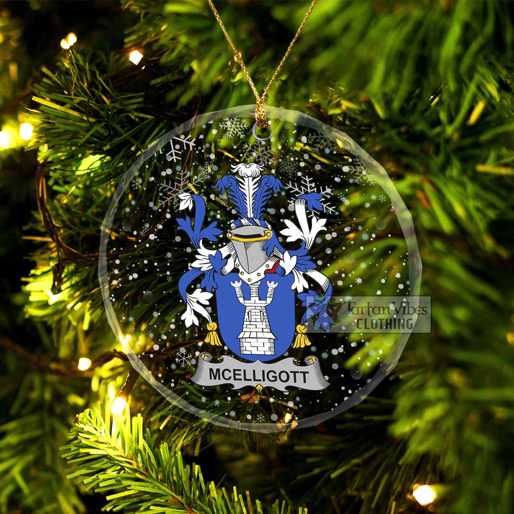 McElligott Irish Clan Christmas Glass Ornament with Coat of Arms Transparent Glass Circle - 2D-tartanvibesclothing