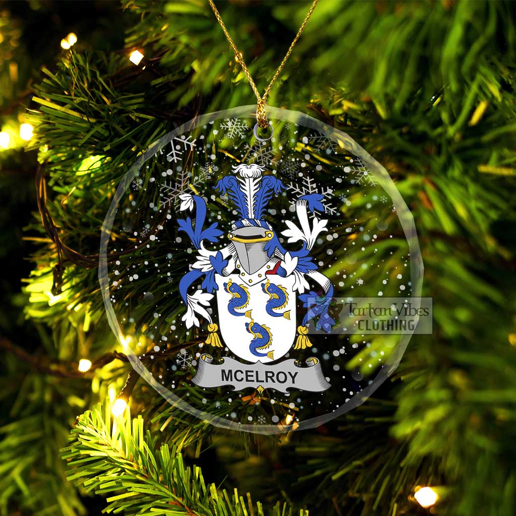 McElroy Irish Clan Christmas Glass Ornament with Coat of Arms Transparent Glass Circle - 2D-tartanvibesclothing