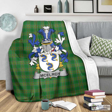 Tartan Vibes Clothing McElroy Irish Clan Tartan Blanket with Coat of Arms