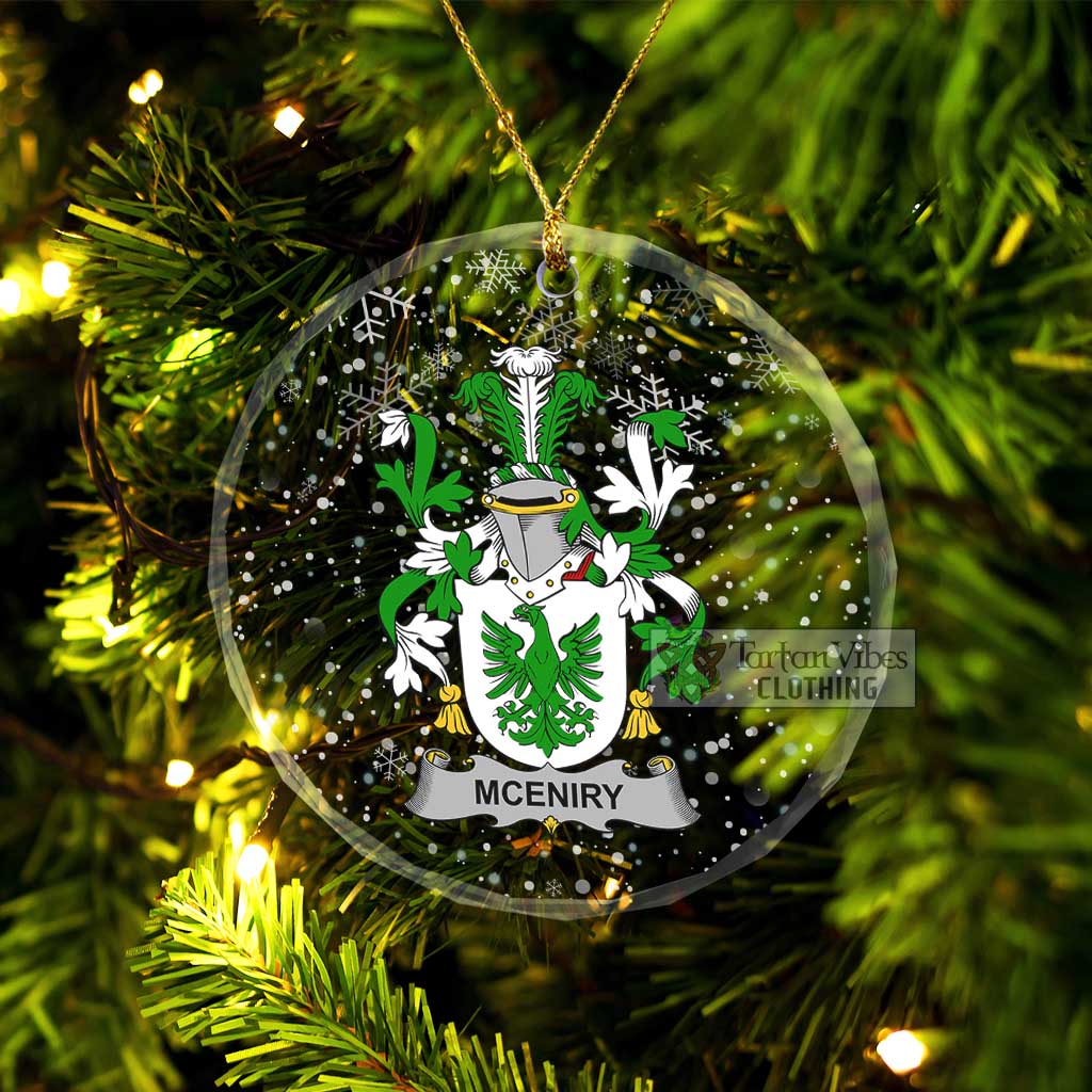 Tartan Vibes Clothing McEniry Irish Clan Christmas Glass Ornament with Coat of Arms