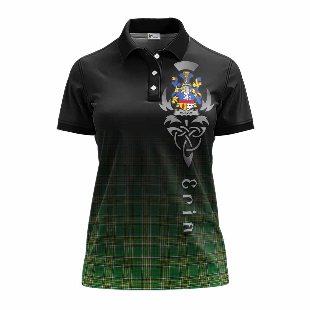 Tartan Vibes Clothing McEvoy Irish Clan Women's Polo Shirt with Coat of Arms Erin Go Bragh Celtic Inspired