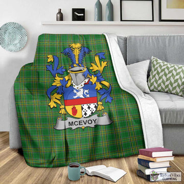Tartan Vibes Clothing McEvoy Irish Clan Tartan Blanket with Coat of Arms