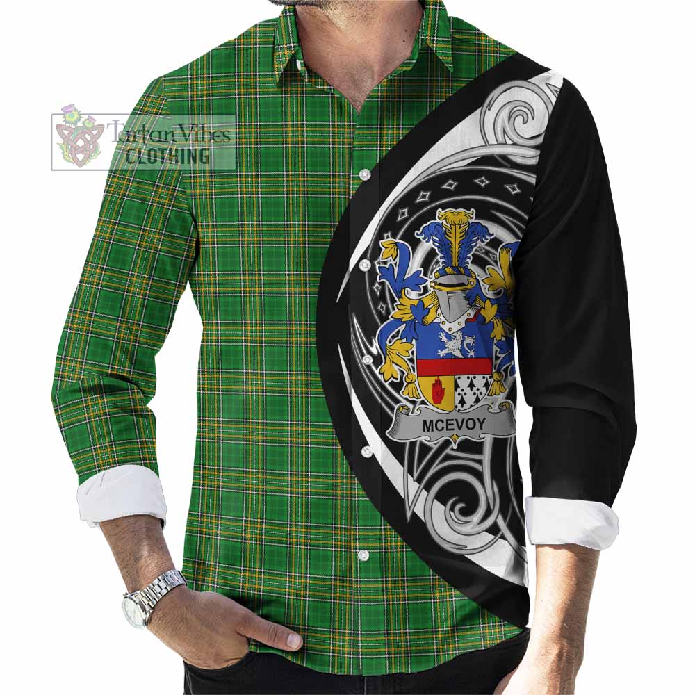 Tartan Vibes Clothing McEvoy Irish Clan Long Sleeve Button Shirt Celtic Circle Style