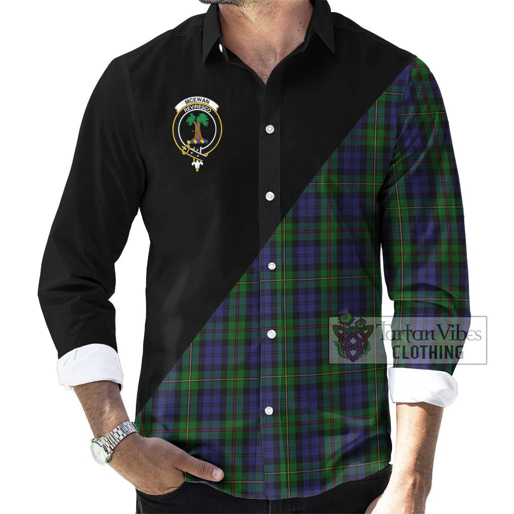 McEwan Tartan Long Sleeve Button Shirt with Family Crest and Military Logo Style - Tartanvibesclothing Shop