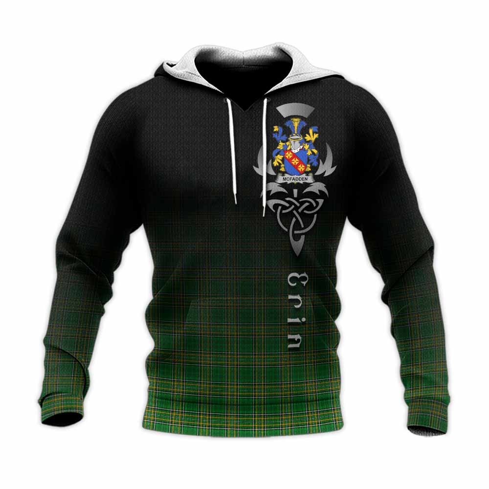 Tartan Vibes Clothing McFadden Irish Clan Knitted Hoodie with Coat of Arms Erin Go Bragh Celtic Inspired