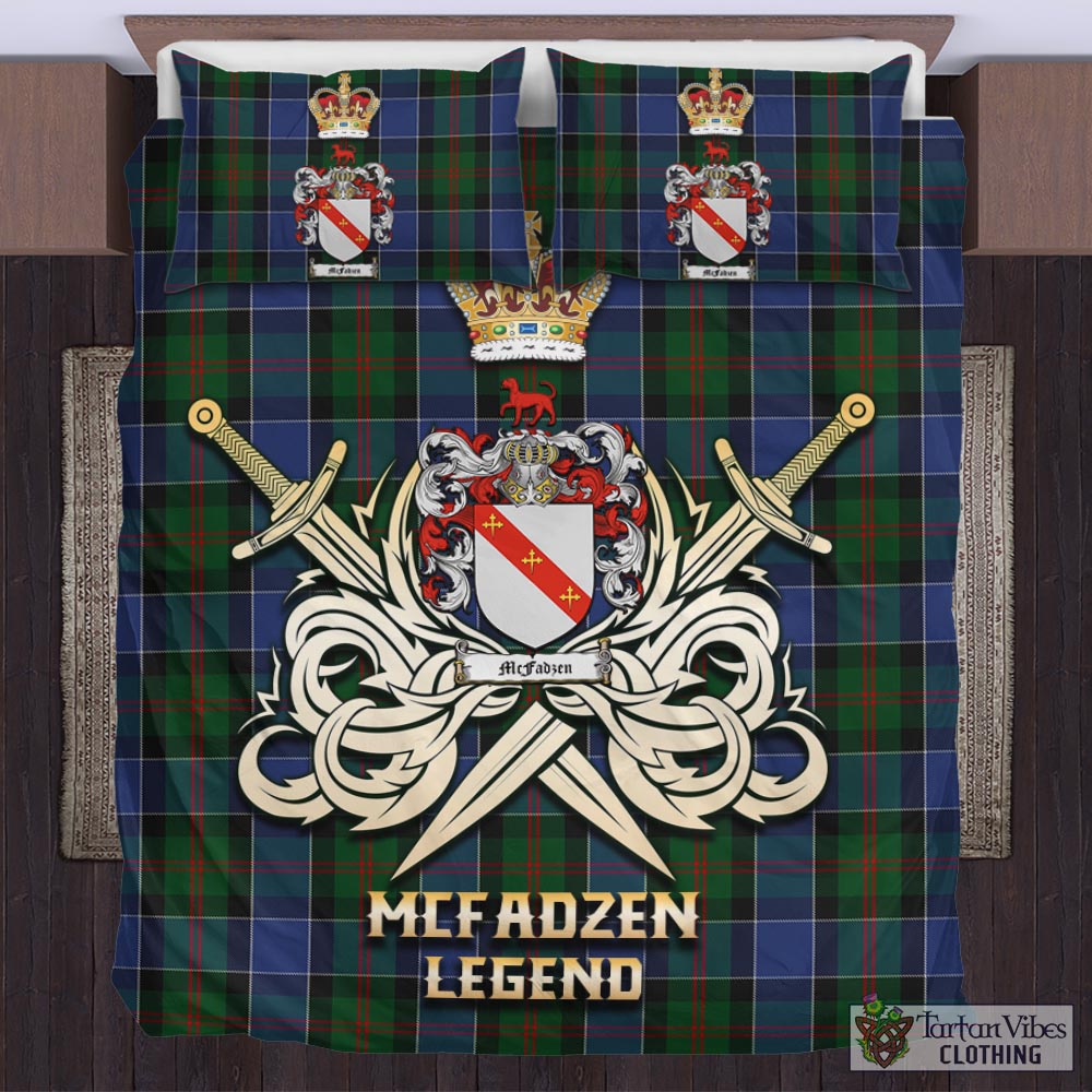 Tartan Vibes Clothing McFadzen 01 Tartan Bedding Set with Clan Crest and the Golden Sword of Courageous Legacy