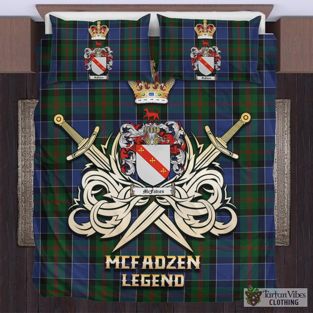 Tartan Vibes Clothing McFadzen 01 Tartan Bedding Set with Clan Crest and the Golden Sword of Courageous Legacy
