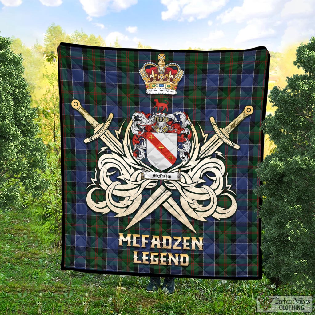 Tartan Vibes Clothing McFadzen 01 Tartan Quilt with Clan Crest and the Golden Sword of Courageous Legacy