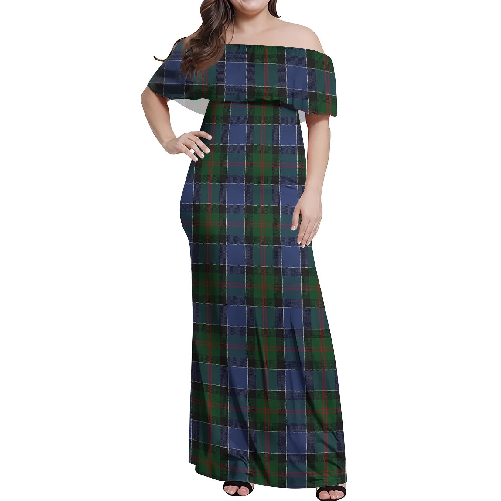 McFadzen #01 Tartan Off Shoulder Long Dress Women's Dress - Tartanvibesclothing