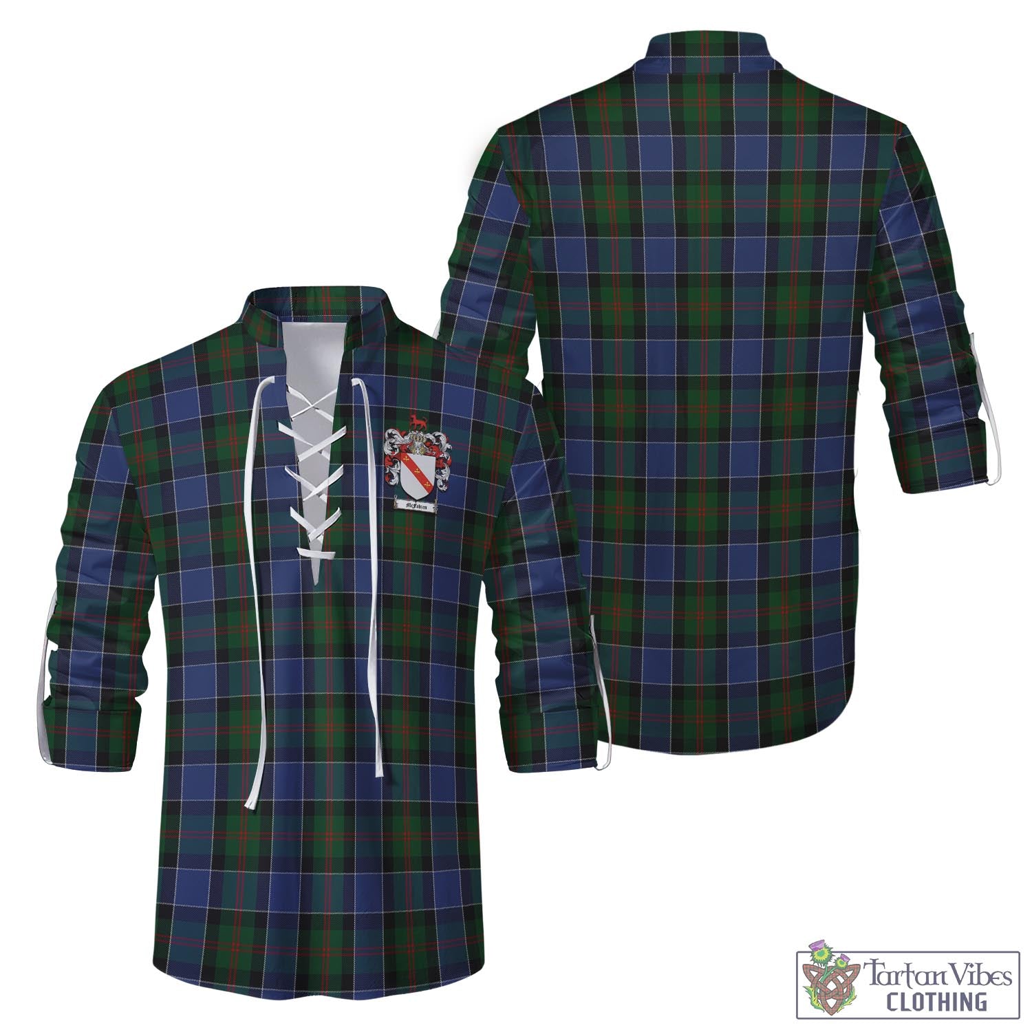 Tartan Vibes Clothing McFadzen 01 Tartan Men's Scottish Traditional Jacobite Ghillie Kilt Shirt with Family Crest