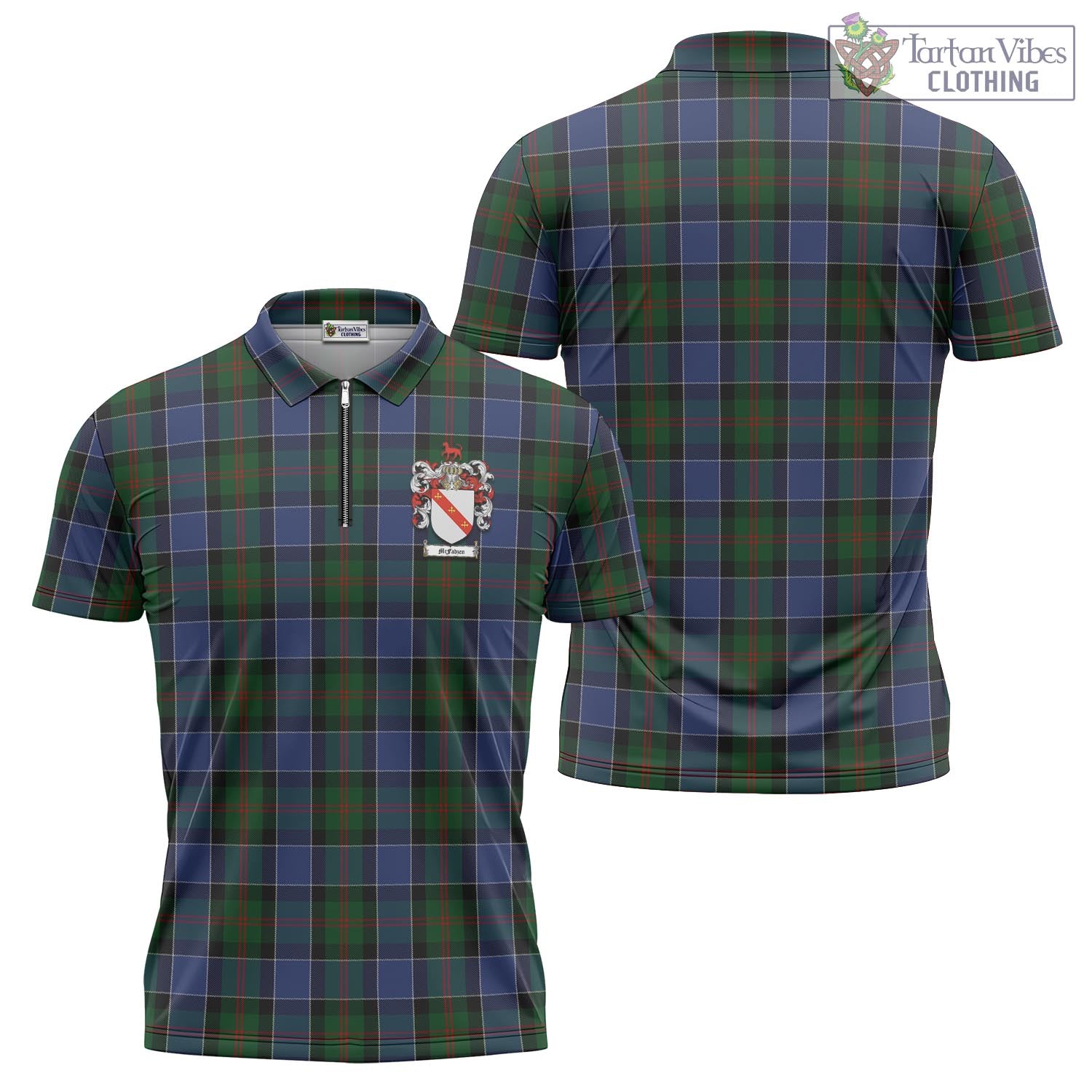 Tartan Vibes Clothing McFadzen 01 Tartan Zipper Polo Shirt with Family Crest