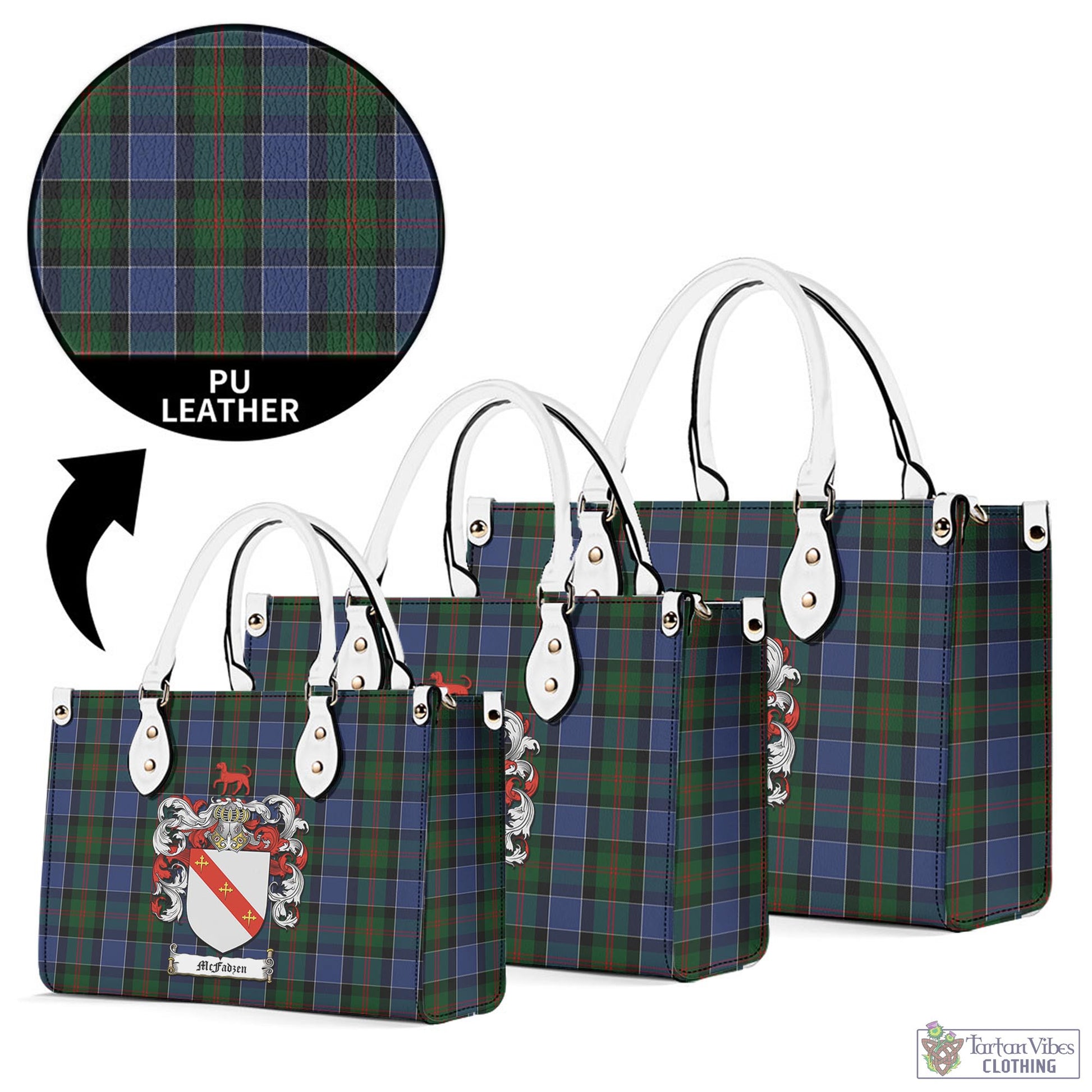Tartan Vibes Clothing McFadzen 01 Tartan Luxury Leather Handbags with Family Crest