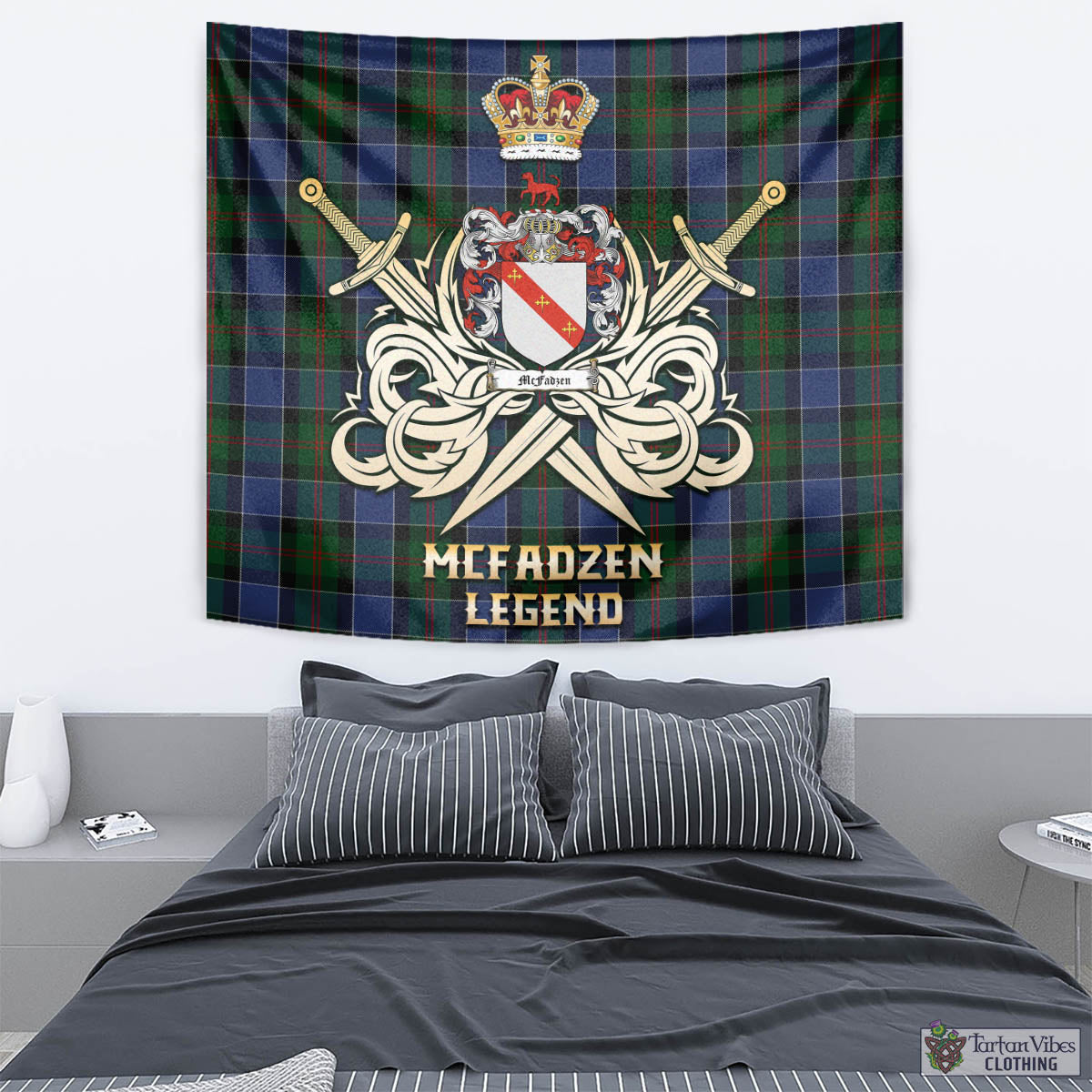 Tartan Vibes Clothing McFadzen 01 Tartan Tapestry with Clan Crest and the Golden Sword of Courageous Legacy