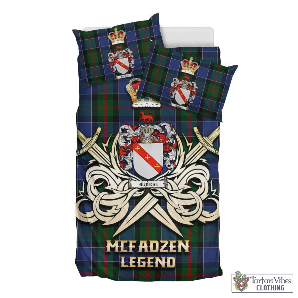 Tartan Vibes Clothing McFadzen 01 Tartan Bedding Set with Clan Crest and the Golden Sword of Courageous Legacy