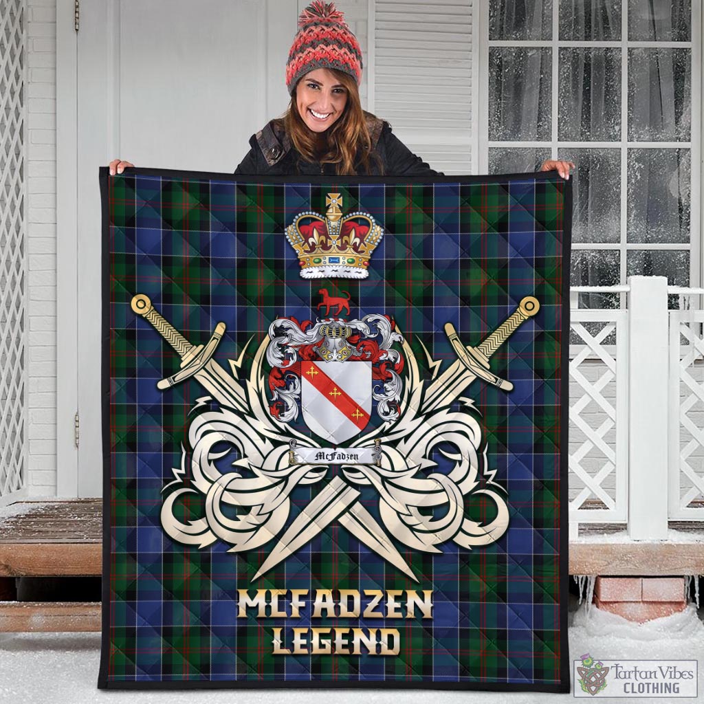 Tartan Vibes Clothing McFadzen 01 Tartan Quilt with Clan Crest and the Golden Sword of Courageous Legacy