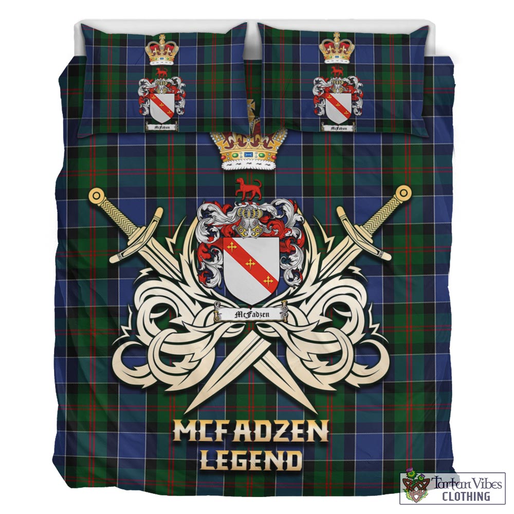 Tartan Vibes Clothing McFadzen 01 Tartan Bedding Set with Clan Crest and the Golden Sword of Courageous Legacy