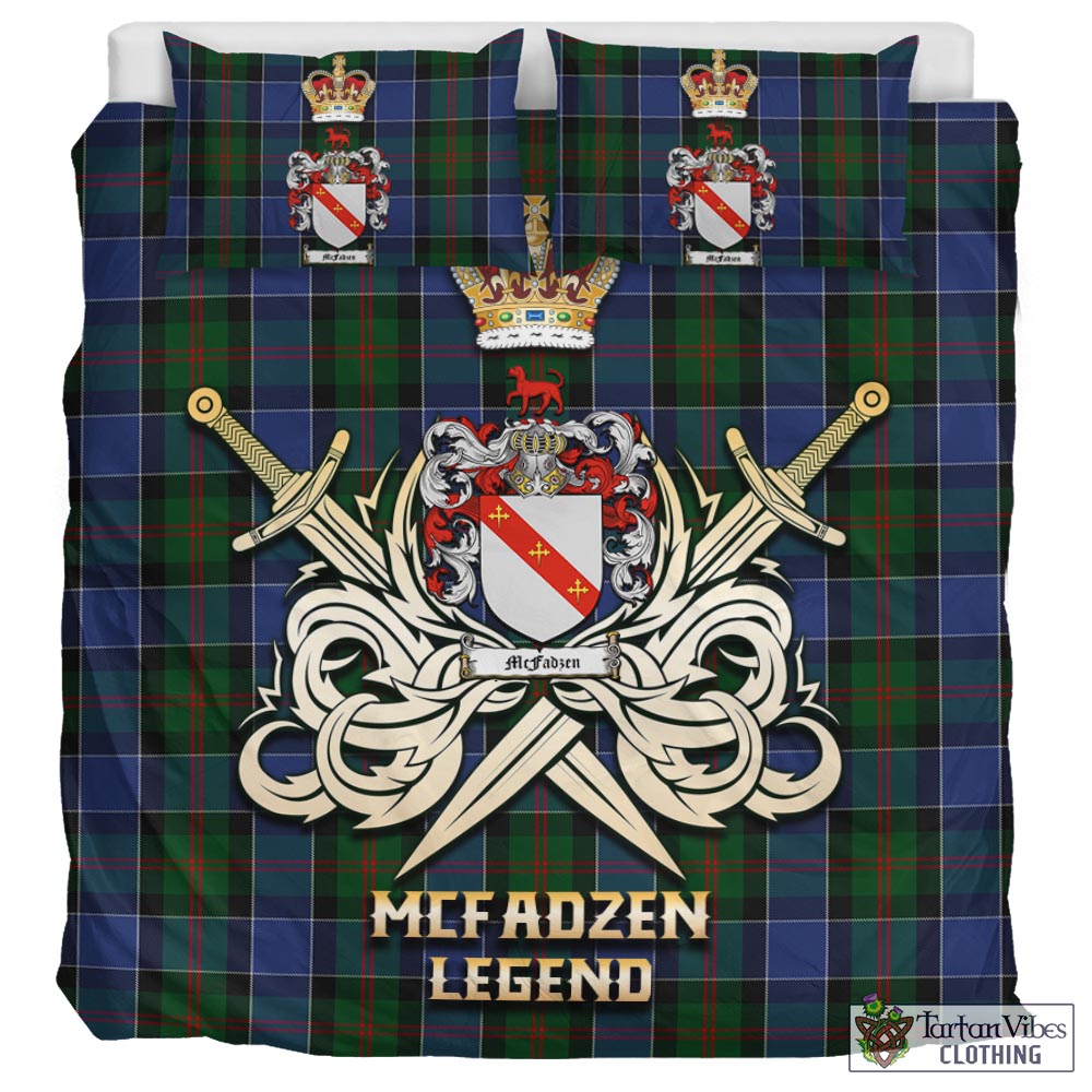 Tartan Vibes Clothing McFadzen 01 Tartan Bedding Set with Clan Crest and the Golden Sword of Courageous Legacy