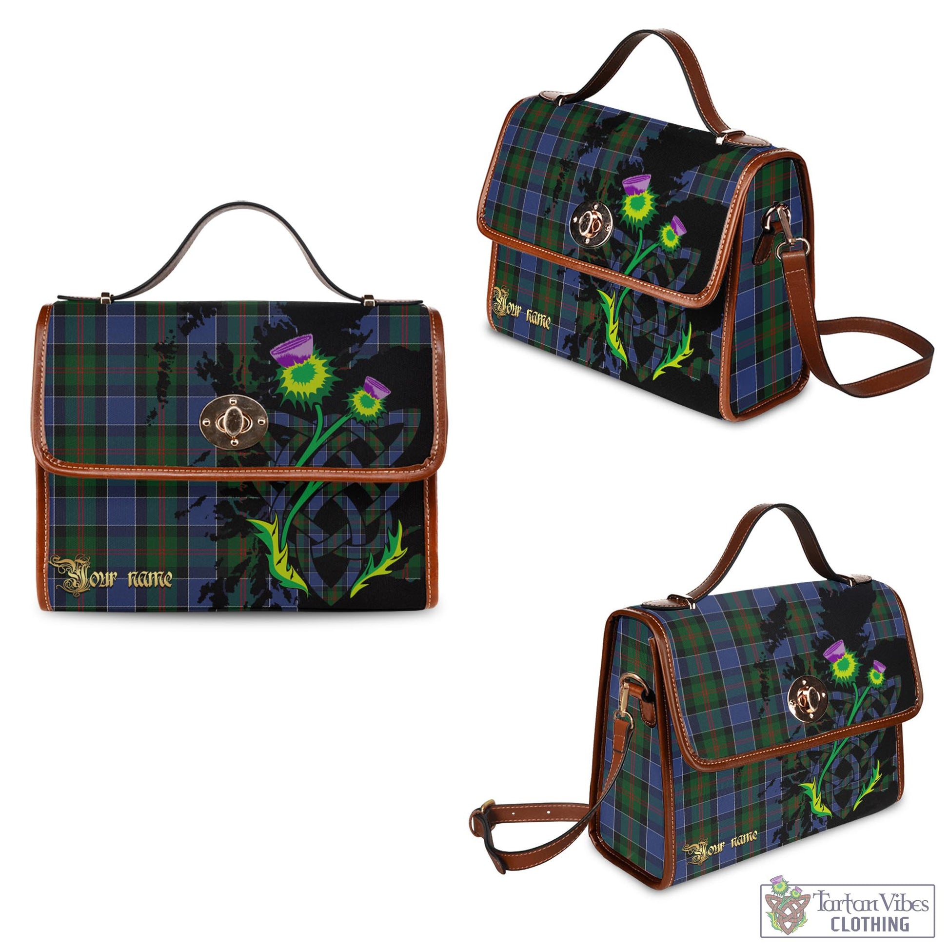 Tartan Vibes Clothing McFadzen #01 Tartan Waterproof Canvas Bag with Scotland Map and Thistle Celtic Accents