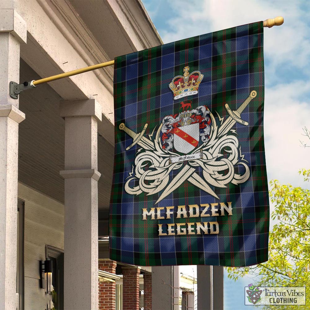 Tartan Vibes Clothing McFadzen 01 Tartan Flag with Clan Crest and the Golden Sword of Courageous Legacy
