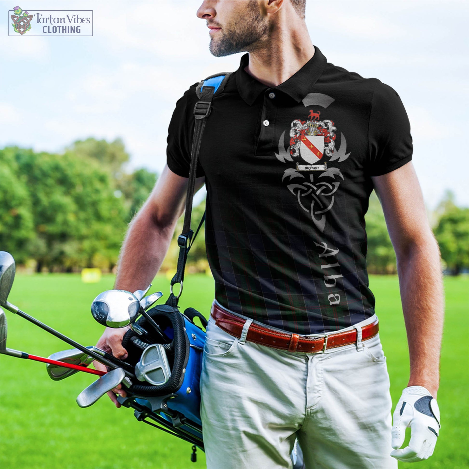 Tartan Vibes Clothing McFadzen 01 Tartan Polo Shirt Featuring Alba Gu Brath Family Crest Celtic Inspired