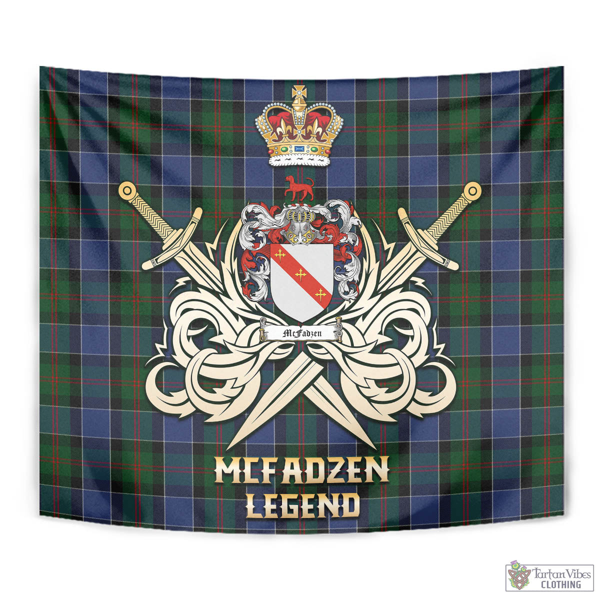 Tartan Vibes Clothing McFadzen 01 Tartan Tapestry with Clan Crest and the Golden Sword of Courageous Legacy