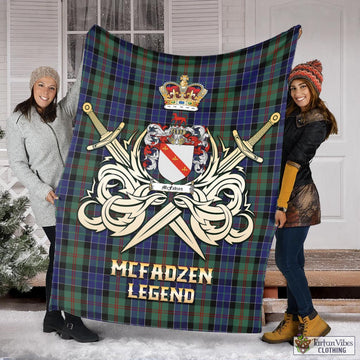 McFadzen 02 Tartan Blanket with Clan Crest and the Golden Sword of Courageous Legacy X-Large 59 x 79 inches 150 x 200 cm - Tartan Vibes Clothing