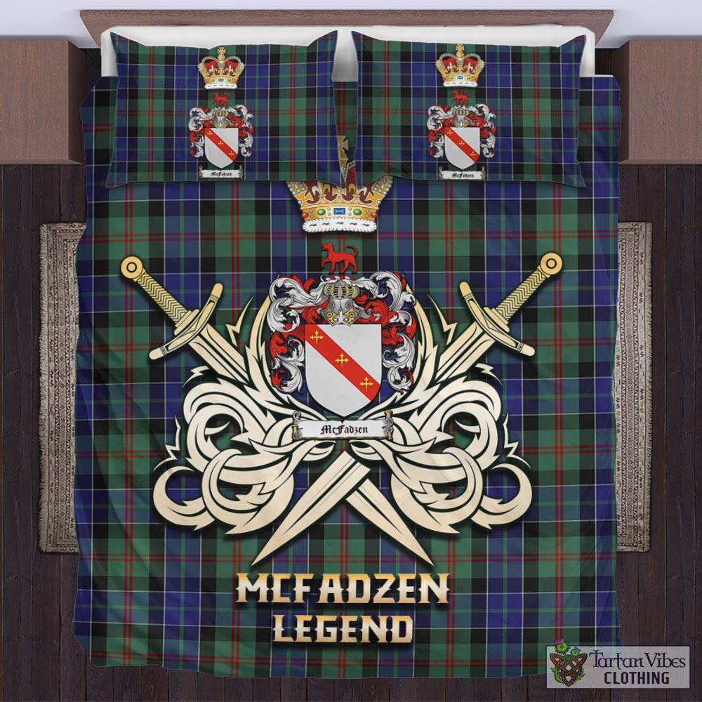 Tartan Vibes Clothing McFadzen 02 Tartan Bedding Set with Clan Crest and the Golden Sword of Courageous Legacy