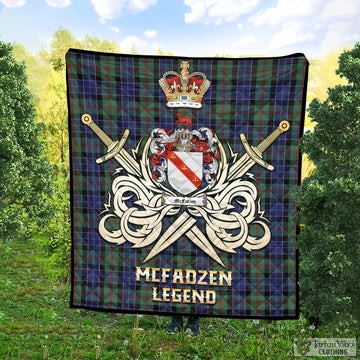 McFadzen 02 Tartan Quilt with Clan Crest and the Golden Sword of Courageous Legacy Super King Quilt 91" x 110" - Tartan Vibes Clothing