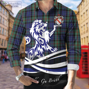 McFadzen 02 Tartan Long Sleeve Button Up Shirt with Alba Gu Brath Regal Lion Emblem Men's Shirt - Tartan Vibes Clothing