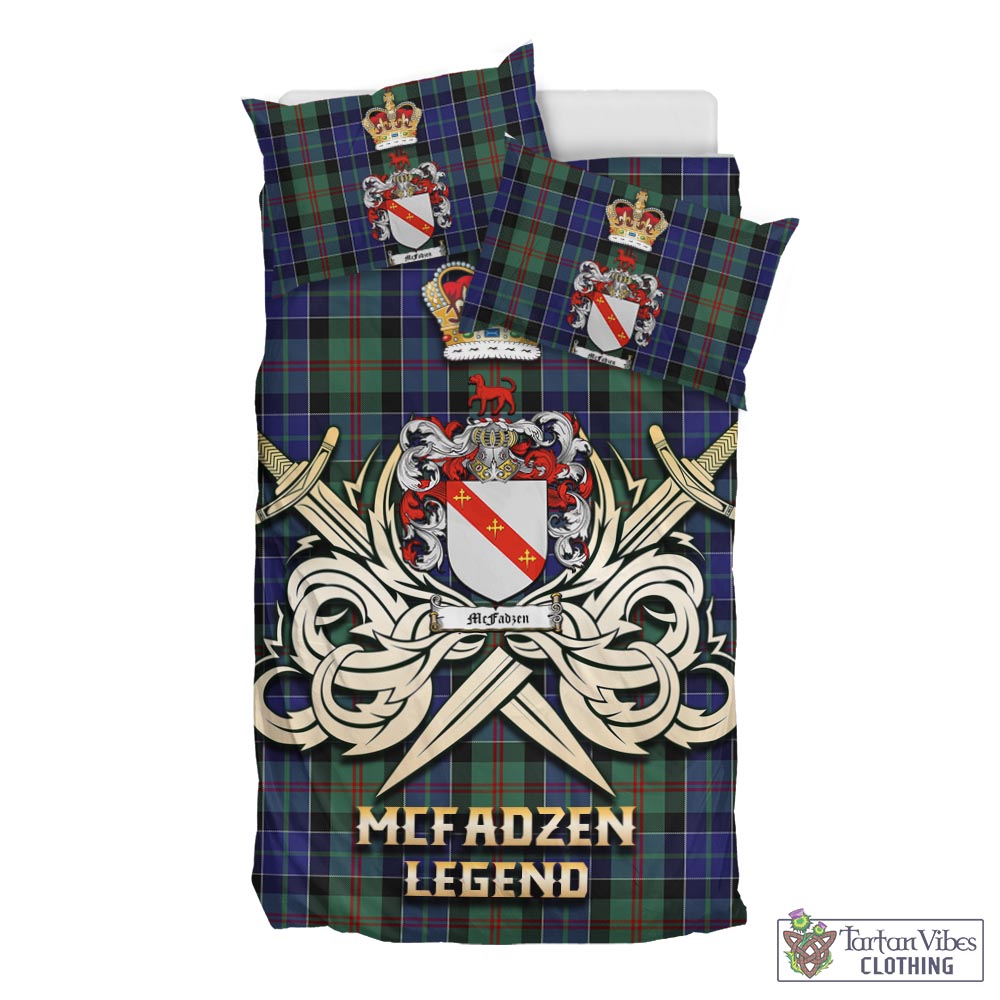 Tartan Vibes Clothing McFadzen 02 Tartan Bedding Set with Clan Crest and the Golden Sword of Courageous Legacy