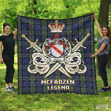 McFadzen 02 Tartan Quilt with Clan Crest and the Golden Sword of Courageous Legacy - Tartan Vibes Clothing
