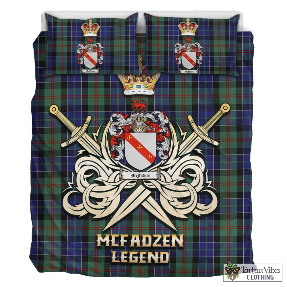 Tartan Vibes Clothing McFadzen 02 Tartan Bedding Set with Clan Crest and the Golden Sword of Courageous Legacy