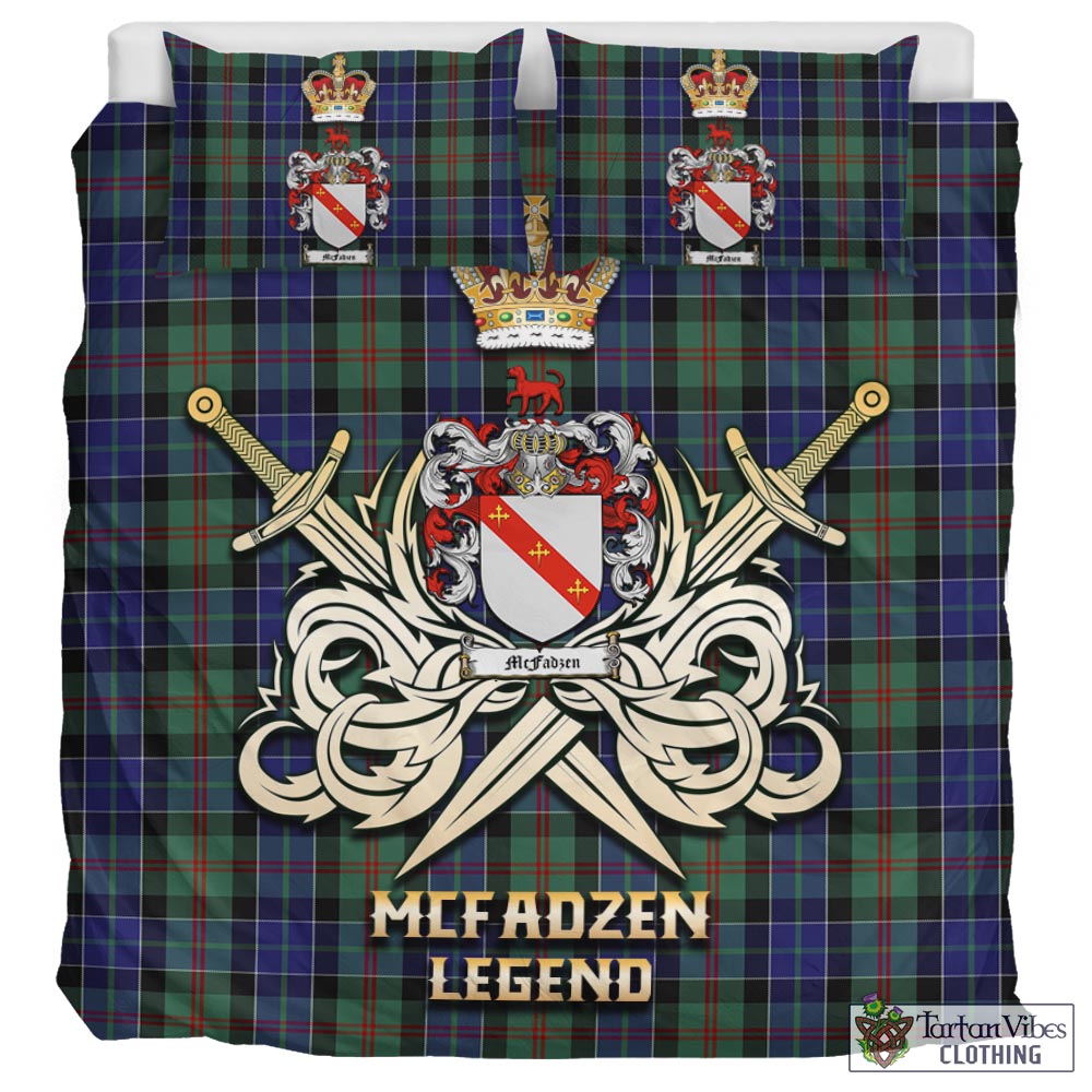 Tartan Vibes Clothing McFadzen 02 Tartan Bedding Set with Clan Crest and the Golden Sword of Courageous Legacy