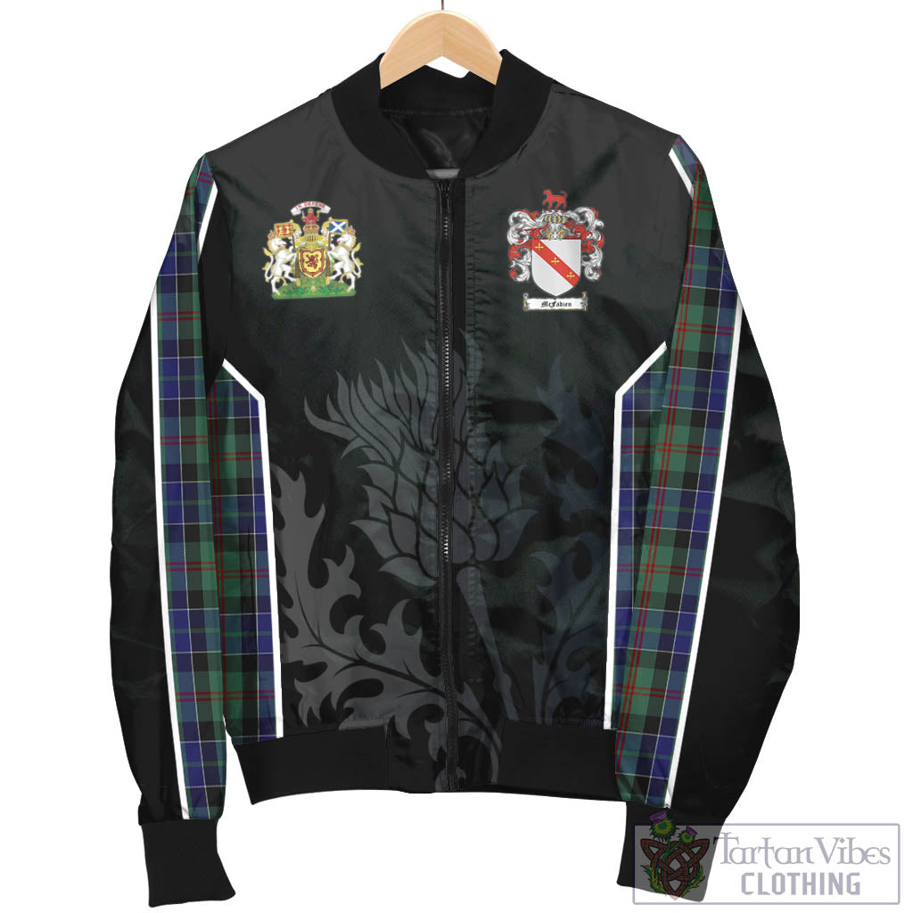 Tartan Vibes Clothing McFadzen 02 Tartan Bomber Jacket with Family Crest and Scottish Thistle Vibes Sport Style