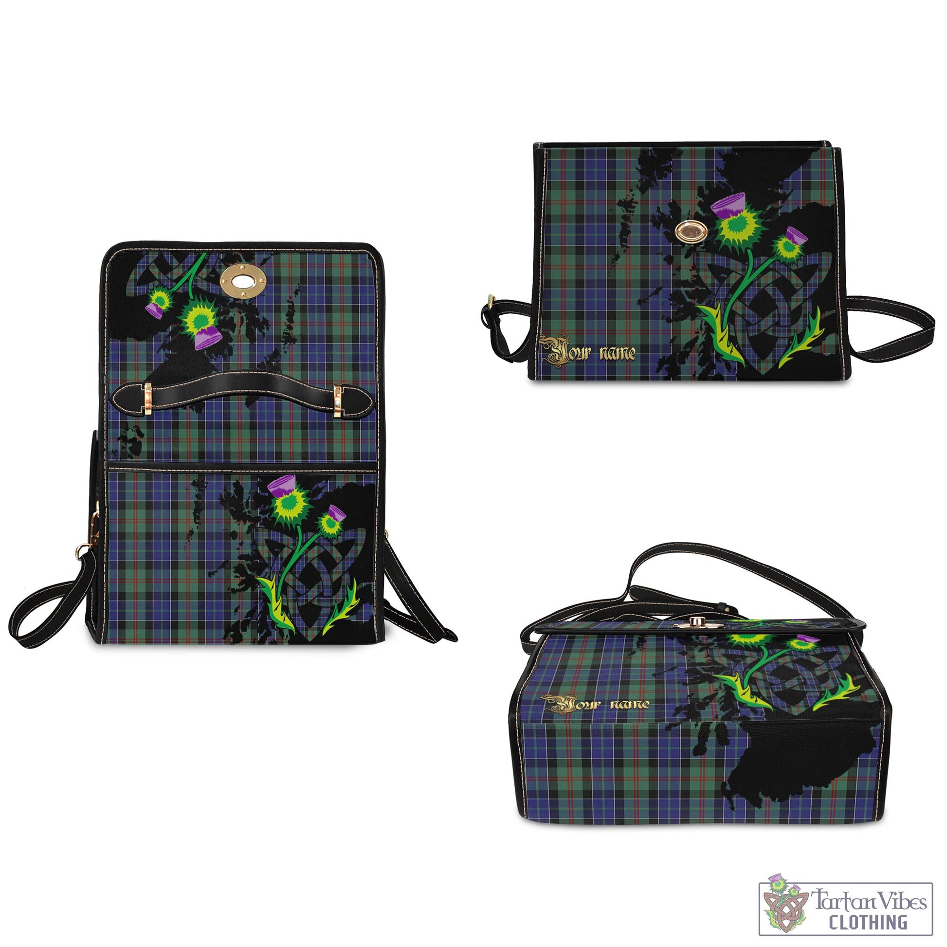 Tartan Vibes Clothing McFadzen #02 Tartan Waterproof Canvas Bag with Scotland Map and Thistle Celtic Accents