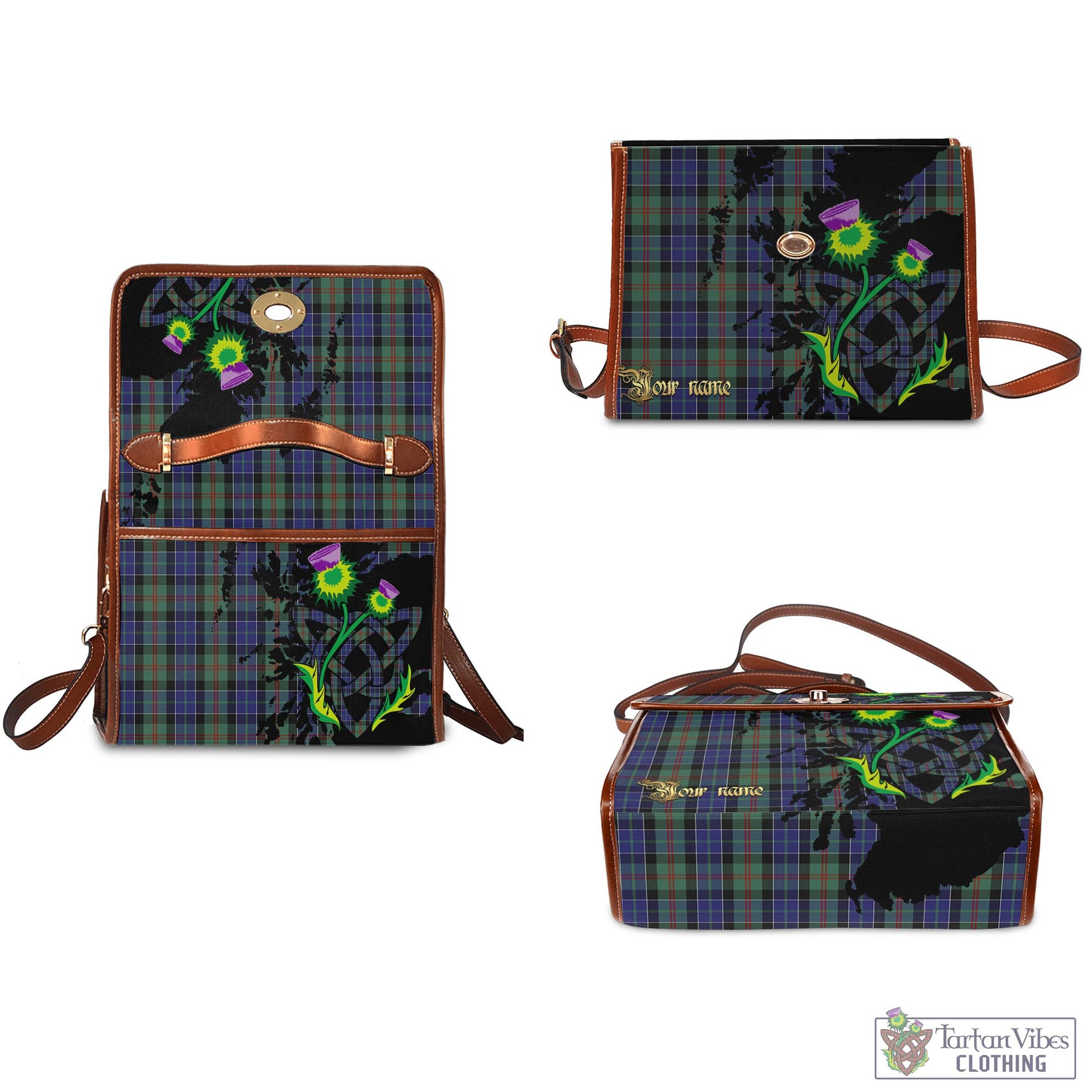 Tartan Vibes Clothing McFadzen #02 Tartan Waterproof Canvas Bag with Scotland Map and Thistle Celtic Accents
