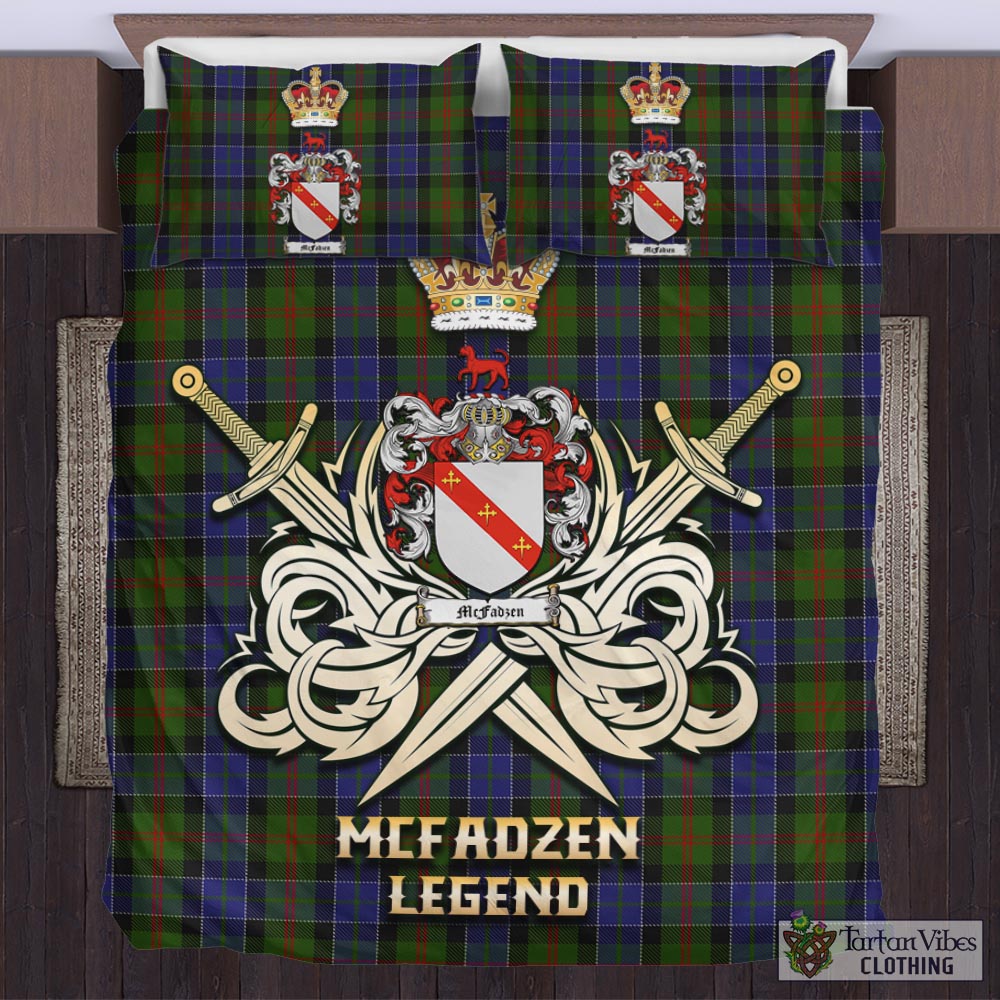 Tartan Vibes Clothing McFadzen 03 Tartan Bedding Set with Clan Crest and the Golden Sword of Courageous Legacy