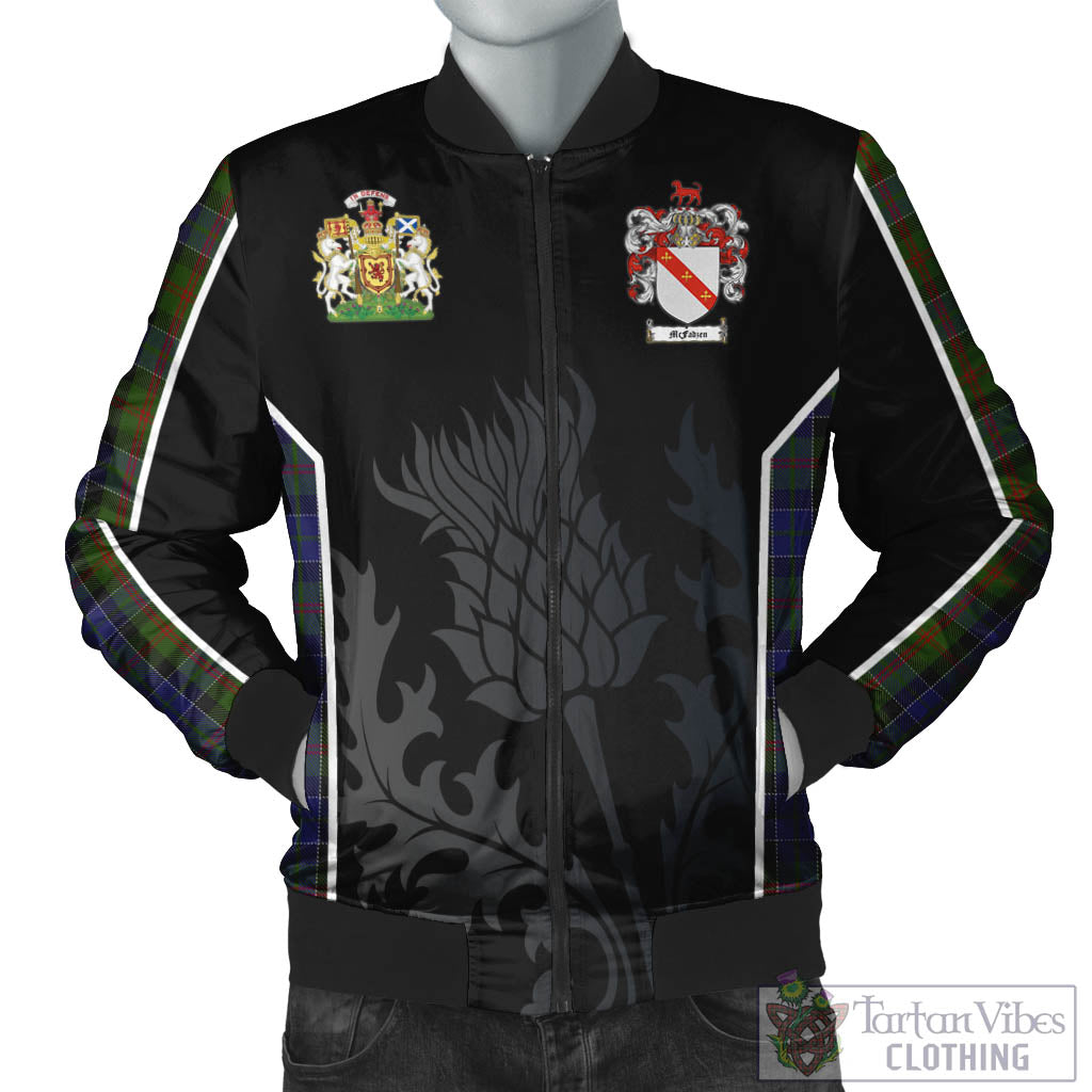 Tartan Vibes Clothing McFadzen 03 Tartan Bomber Jacket with Family Crest and Scottish Thistle Vibes Sport Style